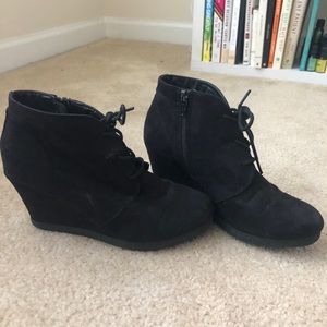Black suede wedge booties
